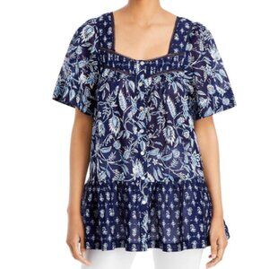 Beach Lunch Lounge Nica Square Neck Printed Button Down Top Shirt XS